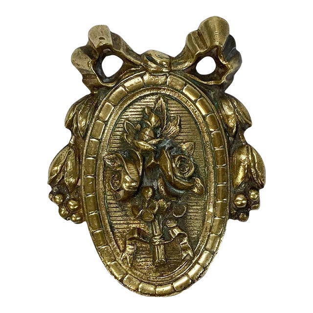 Brass Floral Ribbon Door or Wall Embellishment For Sale