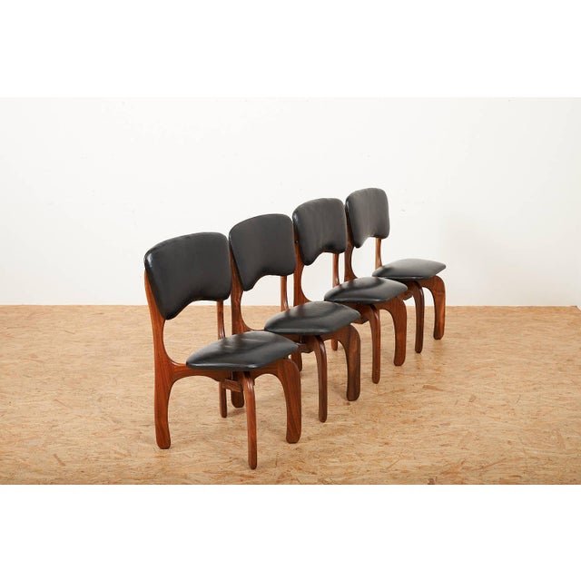 Dining Table and Chair in Rosewood and Black Leather, Set of 5 For Sale - Image 18 of 18
