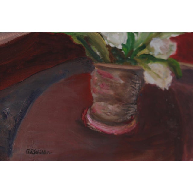 Aina Schiller, White Roses, 1950s, Oil on Canvas, Framed For Sale - Image 4 of 15