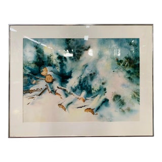 Landscape Snowy Winter Scene Water Color Signed Artist Phil Metzger and Framed For Sale