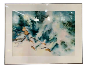 Landscape Snowy Winter Scene Water Color Signed Artist Phil Metzger and Framed
