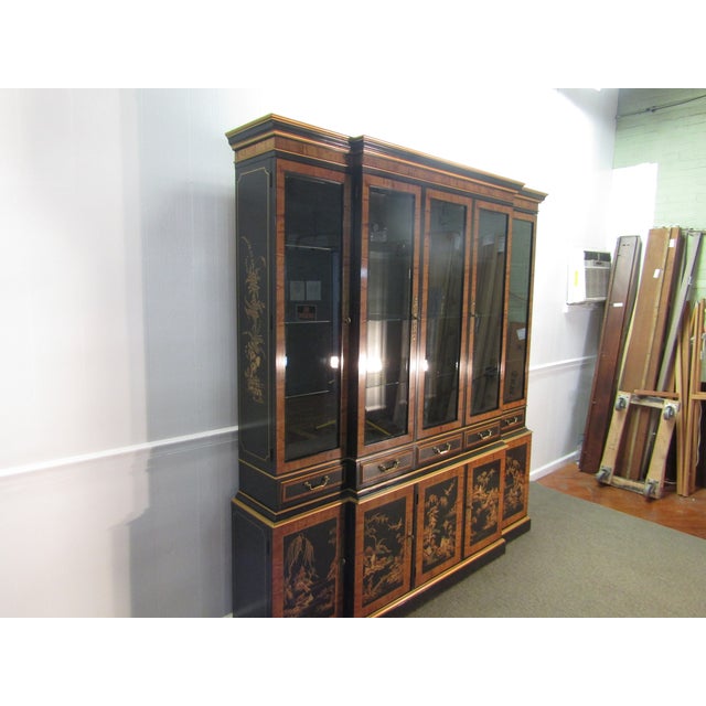 Asian Drexel Oriental Paint Decorated Breakfront China Cabinet For Sale - Image 3 of 11