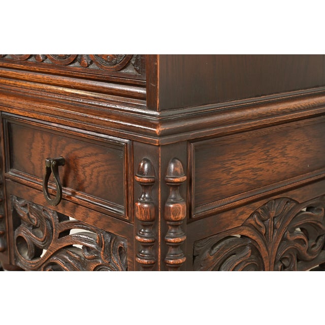 Lifetime Furniture Antique English Jacobean Carved Oak Drop Front Secretary Desk, Circa 1920s For Sale - Image 10 of 16