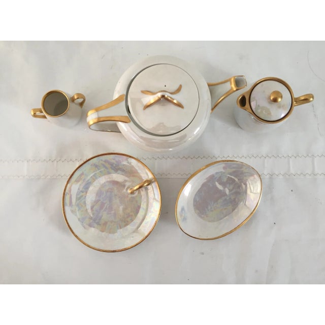 French Country Luster Porcelain Gilded Rim Serving Set For Sale - Image 3 of 7