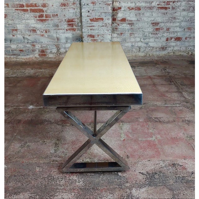 1970s Beautiful Designer Chrome Coffee Table With Lacquered Wooden Top For Sale - Image 5 of 10