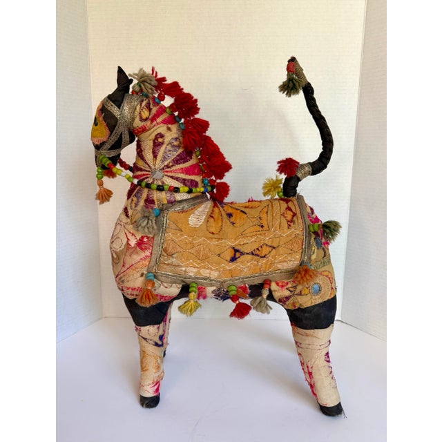 Sand Antique Rajasthani Embroidered Textile Art Horse Figurative Sculpture For Sale - Image 8 of 12