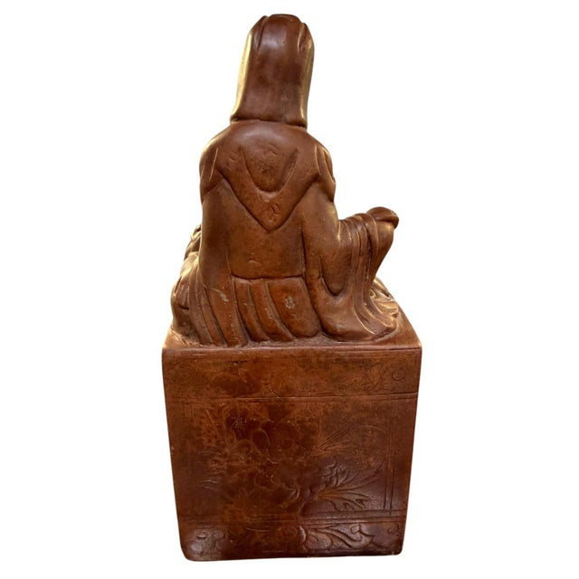 Antique Chinese Soapstone Guanyin Foo Dog Sculpture Gemstone Fan Co 7.75" For Sale - Image 4 of 7