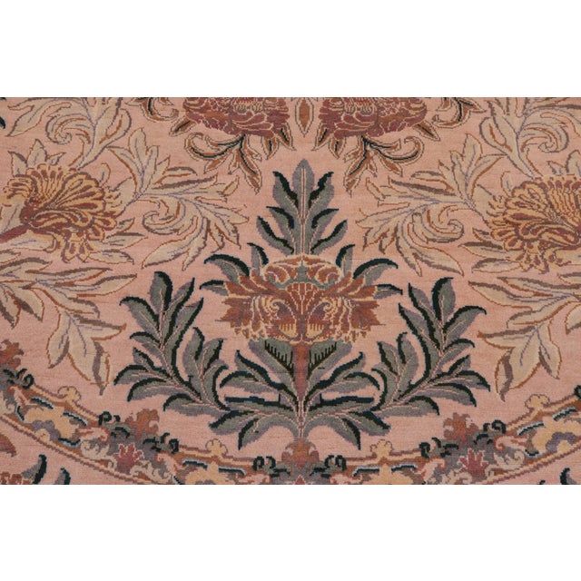 Floral 1990's Pak-Persian Tan/Green Wool Round Rug- 8'2'' X 8'2'' For Sale - Image 4 of 9