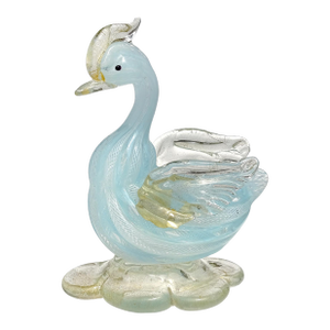 Vintage Murano Sky Blue White Gold Flecks Italian Art Glass Mid Century Duck Bird Figurine Sculpture
