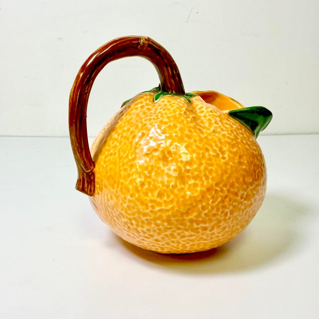Mid 20th Century Coastal Boho Chic Hollywood Regency Majolica Trompe L’Oeil Orange Pitcher For Sale - Image 6 of 15