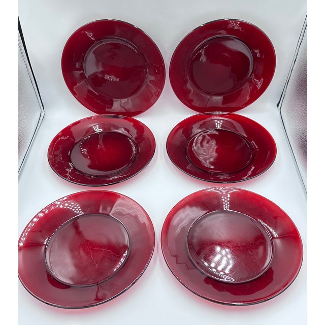 Contemporary 1930's Royal Ruby by Anchor Hocking Salad 7" Plates - 6pc Set For Sale - Image 3 of 9