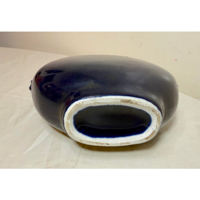 Vintage Handmade Chinese Cobalt Blue Moon Dragon Porcelain Pottery Figural Vase For Sale - Image 9 of 10