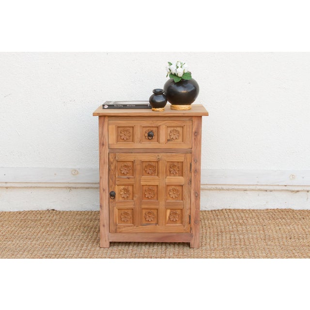 Tan Reclaimed Wood Floral Bedside Cabinet For Sale - Image 8 of 8