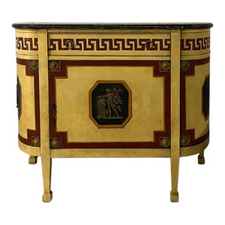 Early 20th-C. Italian Neo-Classical Style Faux Marble Painted Demilune Cabinet For Sale