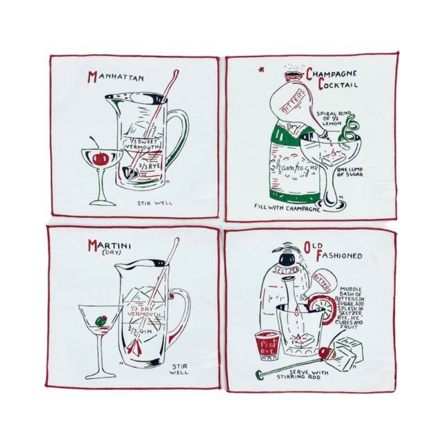 Vintage Set 4 Restoration Hardware Estelle & Alvin's Cocktail Napkins For Sale In Washington DC - Image 6 of 11