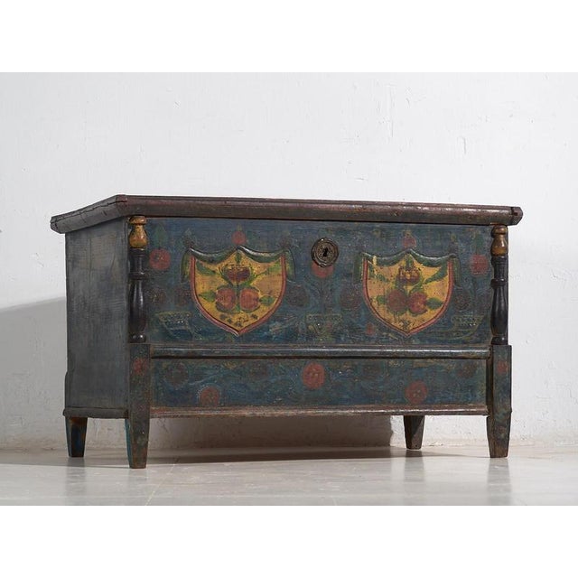 Indigo blue antique bridal trunk (c.1850) Dimensions: Width: 99 cm Depth: 56 cm Height: 61 cm Style: Folk art Materials...