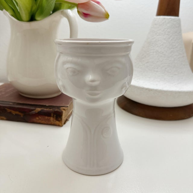 1960s Vintage Veb Haldensleben Face Vase | East German MCM Ceramic Planter | Sculptural Head Vase | Minimalist Art Pot For Sale - Image 5 of 6