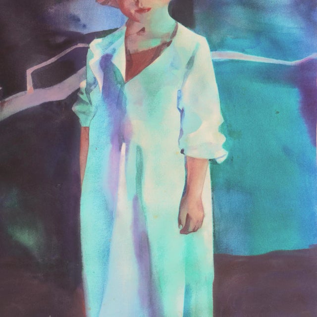 1980s 'Abigail, by the Light of the Pool' by Daniel Camp, San Diego Artist, Psychological Portraiture For Sale - Image 5 of 9