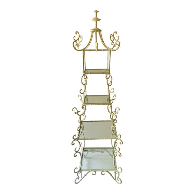 Italian Scrolled Pagoda Top Wrought Iron Etagere For Sale