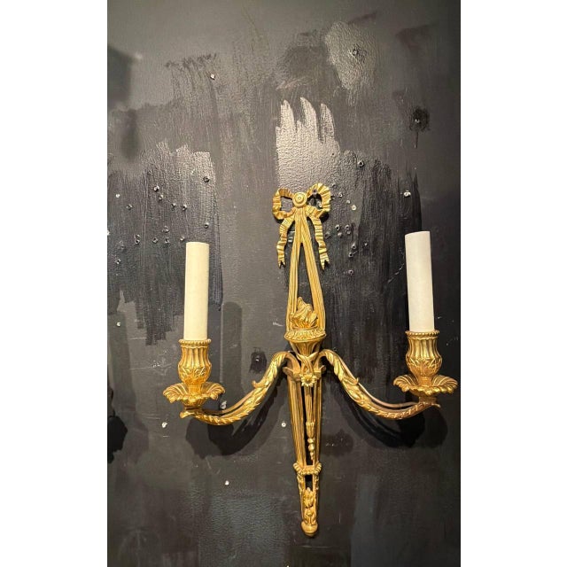 1930 French Bronze Sconces With 2 Lights - a Pair For Sale - Image 4 of 8