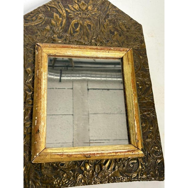 Gold Small French Patinated Mirror in Gilded Metal and Wood, 1970 For Sale - Image 8 of 12