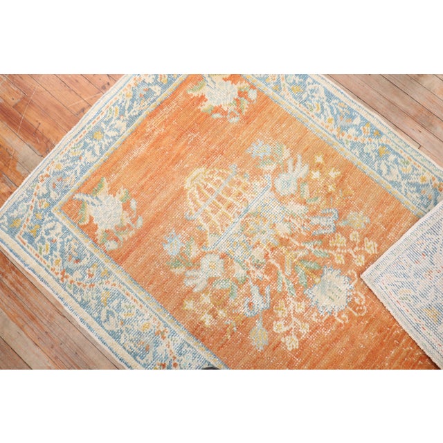 Boho Chic Antique Zabihi Collection Oushak Orange Floral Scatter Rug For Sale - Image 3 of 8
