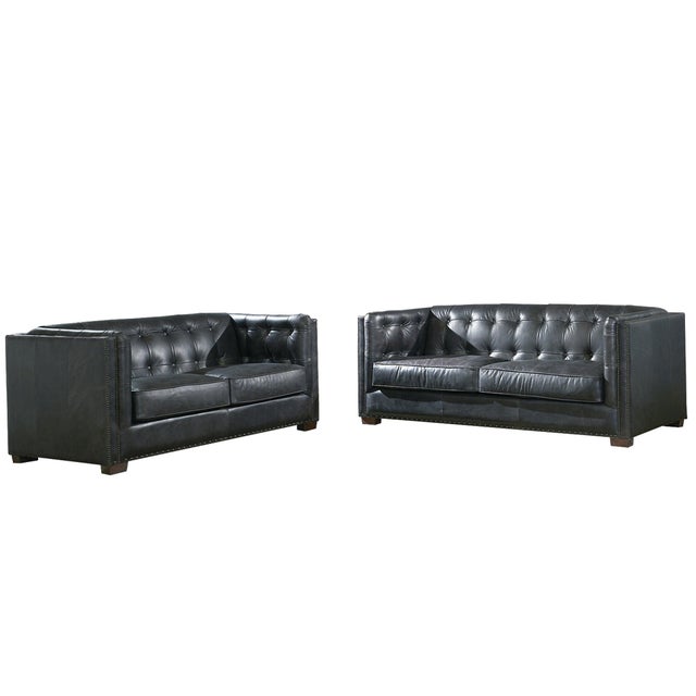 2020s Tuxedo Leather Love Seat - Slate For Sale - Image 5 of 7