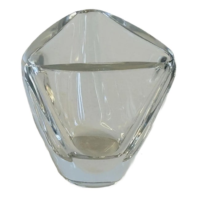 Vintage 1960s Val St. Lambert Tricone Crystal Triangular Mini Vase For Sale