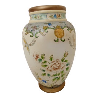Antique Toyo Satsuma Textured Hand Painted Elegant Flying Birds Vase 13 Inches For Sale