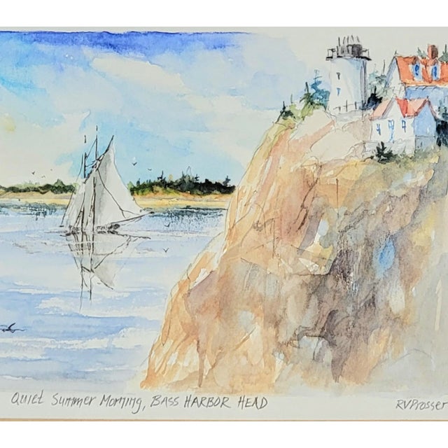 Contemporary Framed Ray Prosser "Our Quiet Morning, Bass Harbor Head" Watercolor Painting For Sale - Image 3 of 11