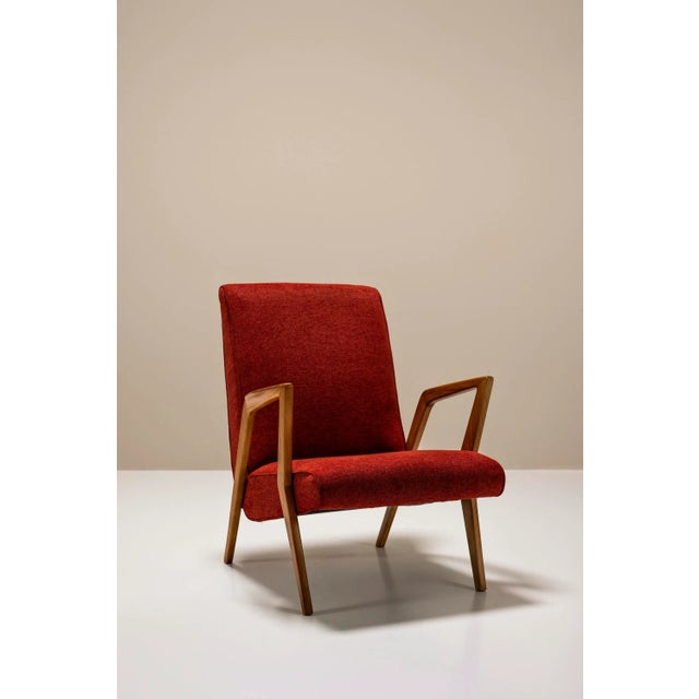 Vintage Italian Armchair in Walnut and Burgundy, 1960s For Sale - Image 4 of 13