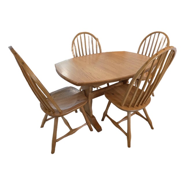 Hunt Country Furniture Oak Dining Extension Table & Chairs For Sale