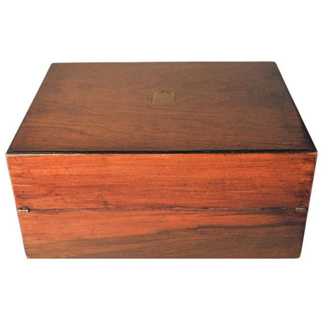 Victorian Military Campaign Burr Walnut Writing Slope Tooled Leather Skiver, Set of 4 For Sale - Image 12 of 15