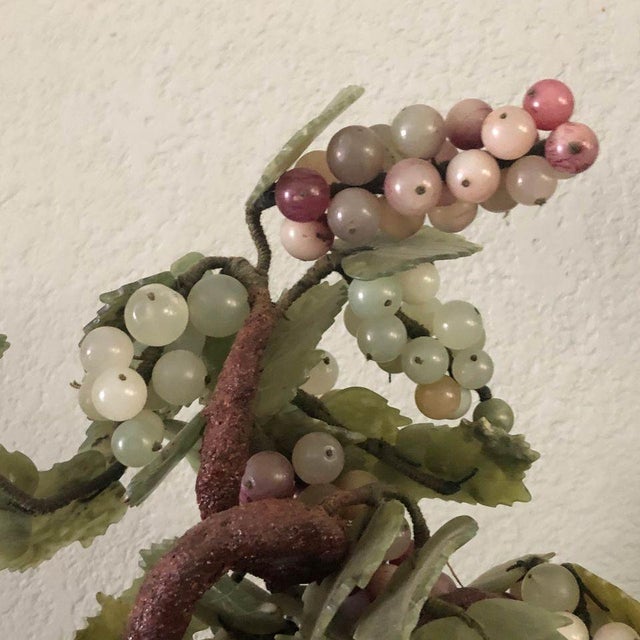 Antique Oriental Asian Carved Jade Grapevine Tree With Jade Vase