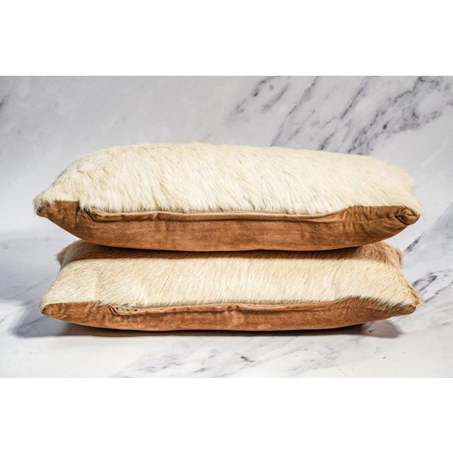 White Pair Small Vintage White Brown Cowhide Accent Throw Pillow Western Home Decor For Sale - Image 8 of 12