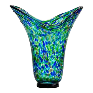 Tall Vintage Blue Green Gold Splatter Art Glass Vase