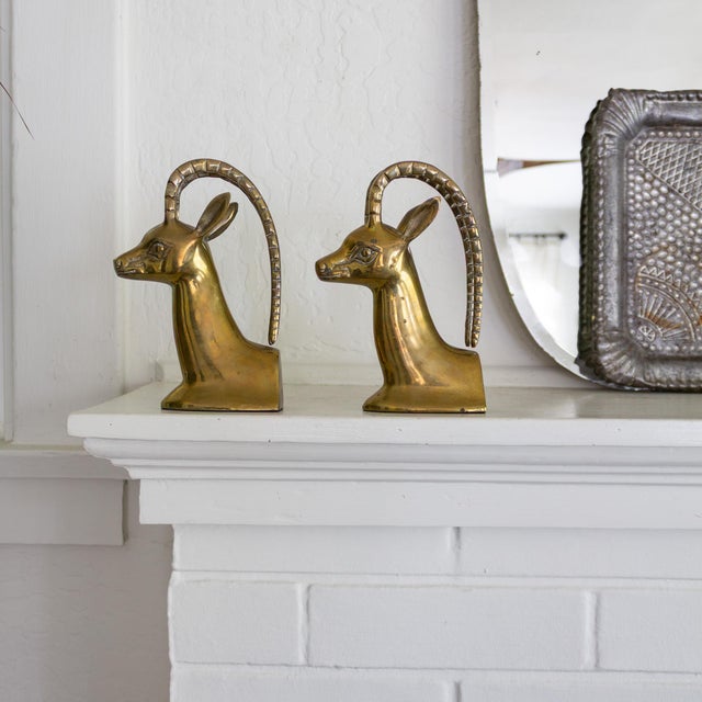 Mid-Century Modern Mid Century Ibex Brass Bookends For Sale - Image 3 of 10