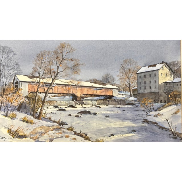 American Original Omer Seamon Watercolor "Bridgeton Bridge" 1994 For Sale - Image 3 of 16