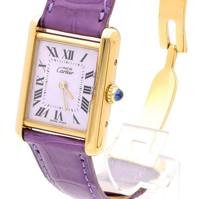 Cartier Must De Cartier Tank 2415 Japan Limited Purple Checkerboard Dial Vermeil For Sale - Image 12 of 16