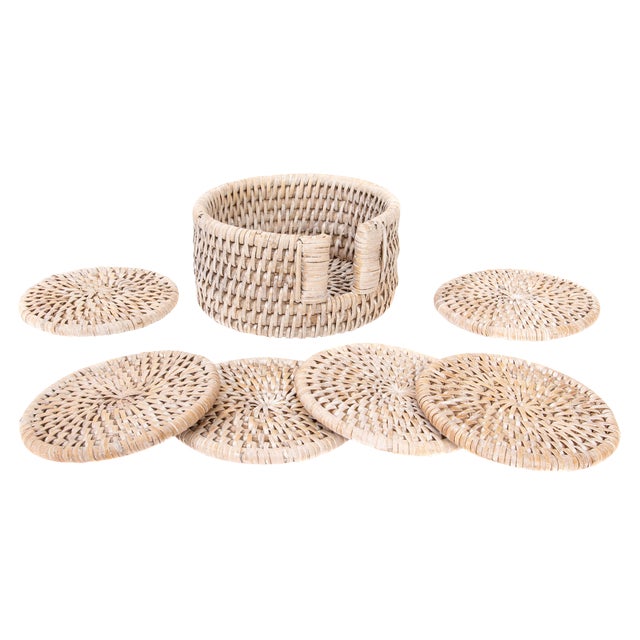 Artifacts Rattan 7-Piece Round Coaster Set For Sale