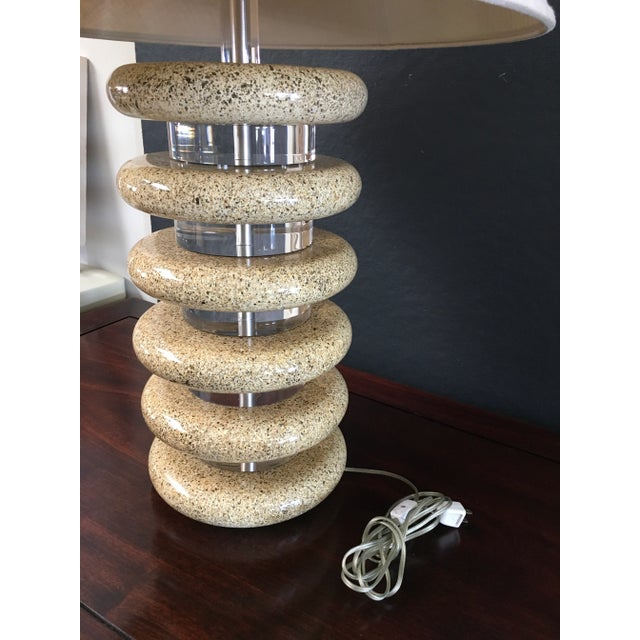 Light Yellow Karl Springer Lucite & Faux Granite Painted Wood Table Lamp For Sale - Image 8 of 11