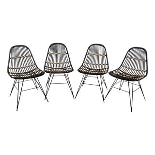 Rattan and Metal Chairs, 1960s, Set of 4 For Sale