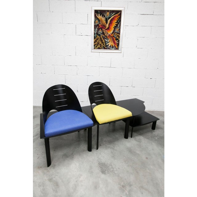 Blue Armchairs and Coffee Table by Patrice Bonneau for Genexco, 1980s, Set of 3 For Sale - Image 8 of 18