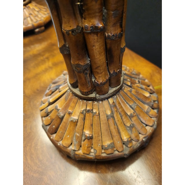 Vintage Natural Bamboo Column Table Lamps With Burlap Shades - a Pair For Sale - Image 4 of 7