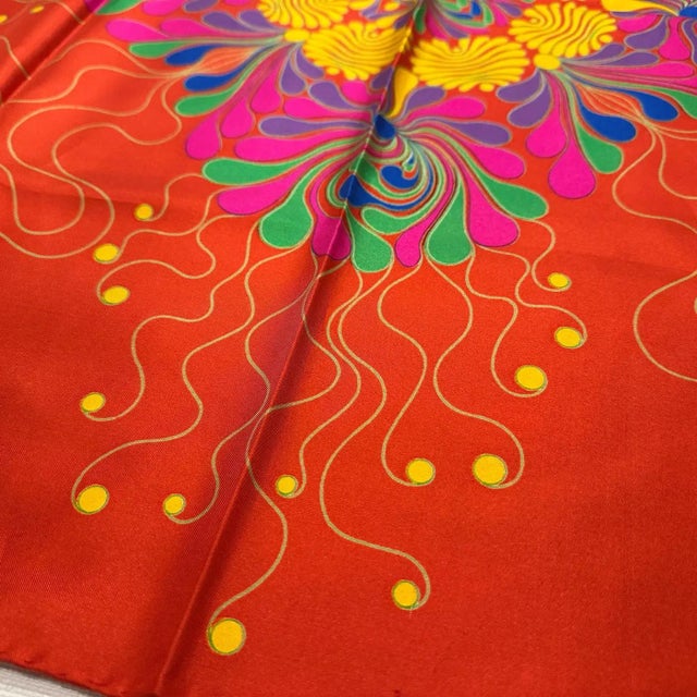 1980s Psychedelic Floral Design Silk Scarf by Jean Patou For Sale - Image 9 of 11