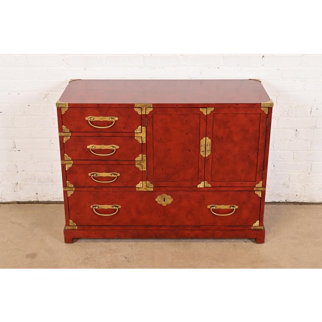 Campaign Century Furniture Hollywood Regency Chinoiserie Red Lacquered Commode or Chest of Drawers, Circa 1970s For Sale - Image 3 of 13
