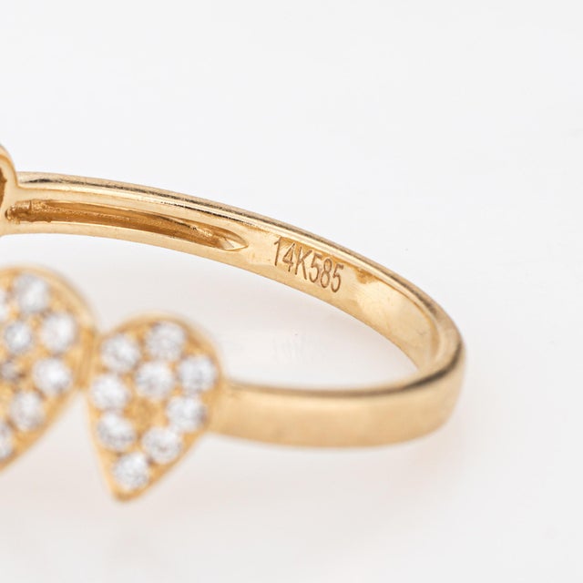 Metal Diamond Teardrop Ring 14k Yellow Gold Pavé Statement Band Stacking Jewelry, Size 6.75 For Sale - Image 7 of 7