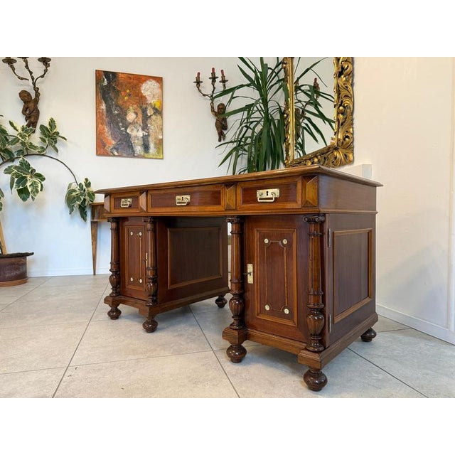 Magnificent Large Gründerzeit Column Desk, Diplomat's Desk, Knight's Desk. Dimensions: Height x Width x Depth 77 x 143 x...