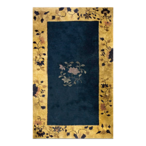 Pretty Navy Blue Background Color Small Details of Rose in a Floral Pattern Chinese Art Deco Rug