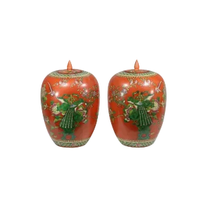 19th century Exquisite Persimmon Porcelain Ginger Jars- Qing Dynasty - a Pair